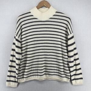 MADEWELL Sweater XS Stripe-Play Mockneck PulloveR Merino Wool Blend Off White